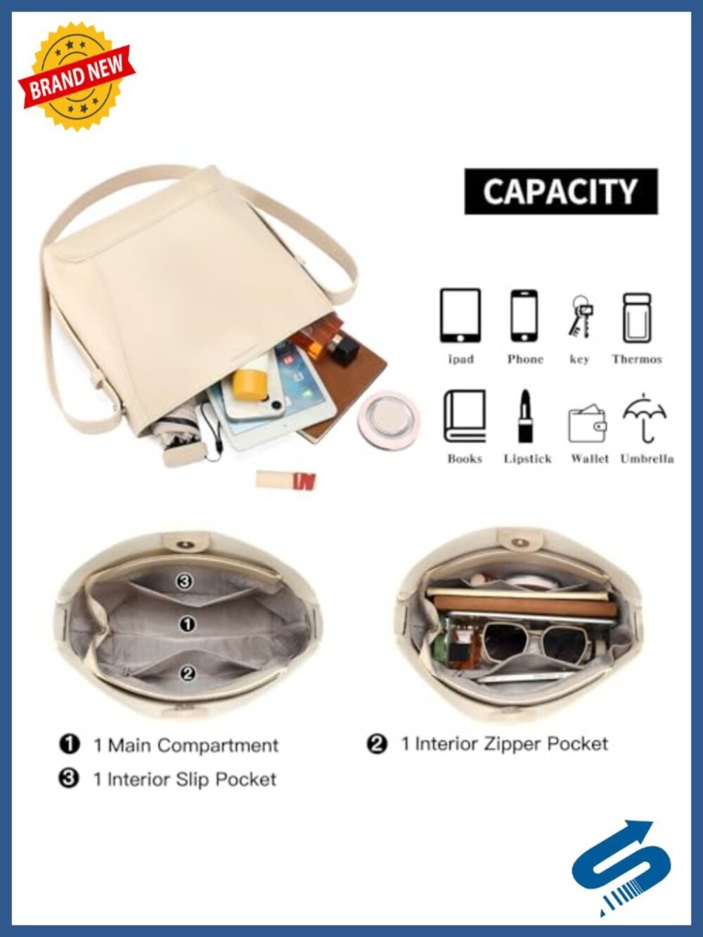 Vegan Leather Crossbody Bucket Bag with Adjustable Strap - Picture 2 of 6